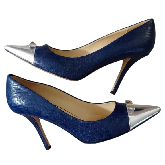 Kate Spade Paloma Blue Snake Embossed Silver Cap Toe Pumps Heels 9.5 - Picture 12 of 12